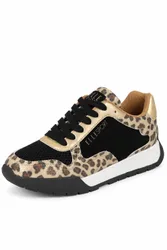 Leopard Print Fashion Trainers - Black - Size: 4