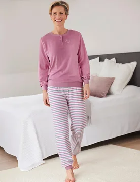 Frottee-Schlafanzug - Rosa gestreift - female - Size: 50 - Avena - FashionsVida