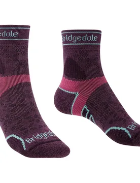 Lightweight T2 Merino Sport 3/4 Crew Socks Charcoal / Purple UK 7-8.5 Women - Bridgedale - FashionsVida