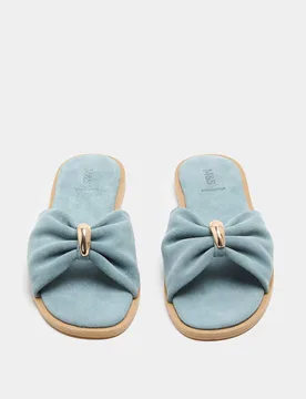Suede Gold Trim Flat Mules Light Blue female - M&S - FashionsVida