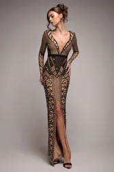 Women's Geometric Sequin Plunge Maxi in Black Size: 18 - Black - Size: 18