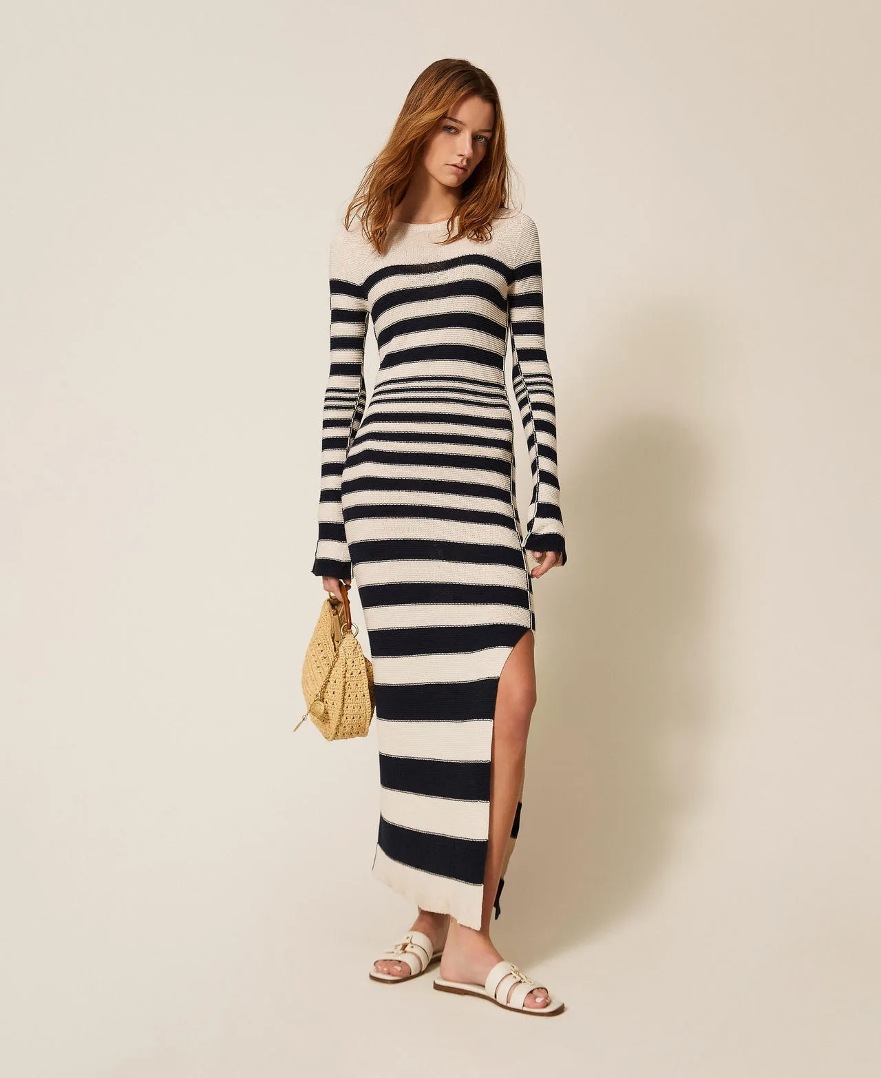 Robe longue en maille rayée sans coutures - TWINSET - FashionsVida