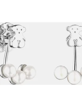 Pendientes nocturne de plata con motivo y tres perlas - Tous - FashionsVida