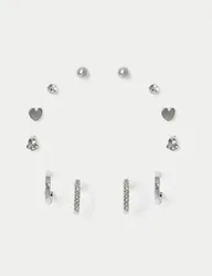 Pack Detail Stud Hoop Set Silver female