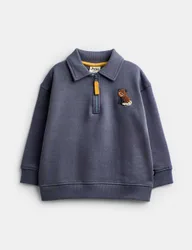 Pure Cotton Red Panda Half Zip Sweatshirt (1-5 Yrs) Blue male