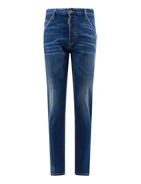Jeans con patch logo in metallo smaltato