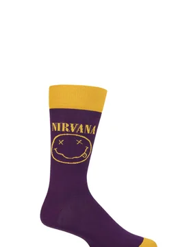 Music Collection 1 Pair Nirvana Cotton Socks Happy Face One Size - Purple - Size: One Size - SockShop - FashionsVida