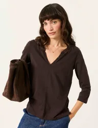 Pure Cotton V-Neck Top Chocolate female