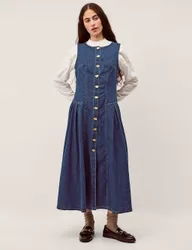 Denim Button Through Midi Skater Dress Indigo female