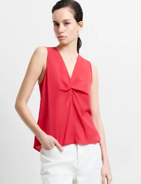 V-Neck Twist Front Top Red female - French connection - FashionsVida