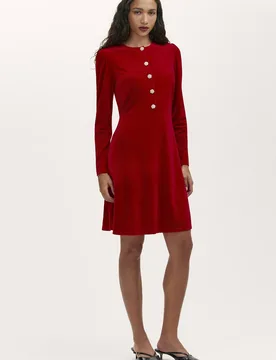 Women's Rae Velvet Round Neck Short Dress in Crimson Size: 12 - Crimson - Size: 12 - Finery London - FashionsVida