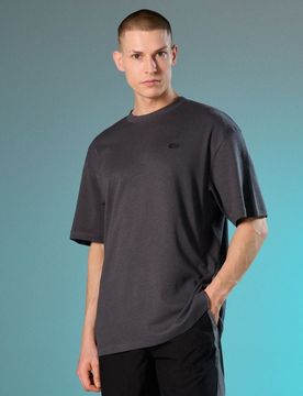 T-shirt in cotone ricamata - grigio scuro
