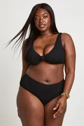 Womens Plus Crinkle Knot Top & High Waist Bikini - Black - Size 24 Uk