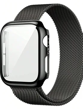 Correa de reloj 2 en 1 + Estuche de reloj, compatible con Apple Watch. Correa de acero inoxidable suave y transpirable ajustable con correa magnética - Shein - FashionsVida