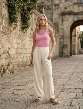 Blusa con spalline e viscosa - rosa cipria