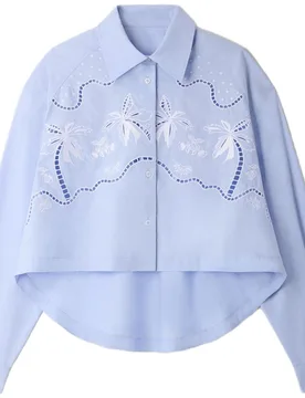 Camisa de mujer ancha de algodón bordada - sandro - FashionsVida