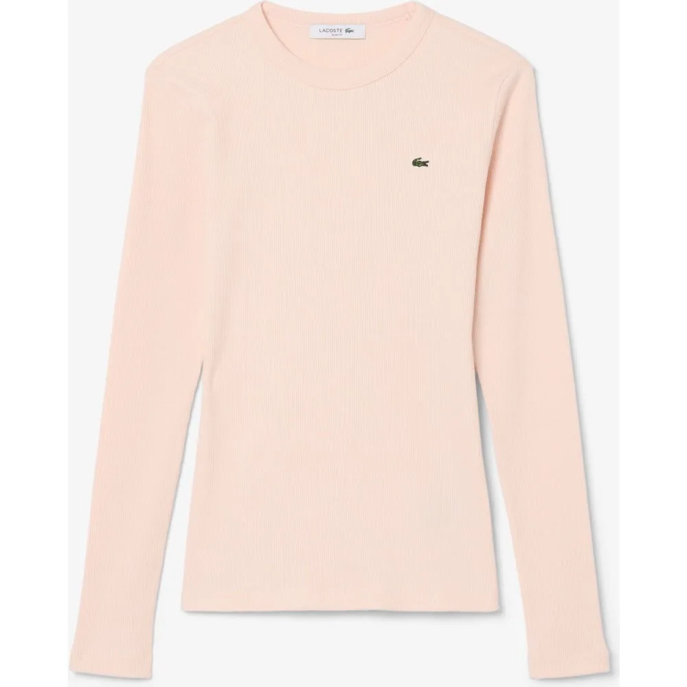 Camiseta de mujer de canalé de algodón de corte ajustado de manga corta - Lacoste - FashionsVida