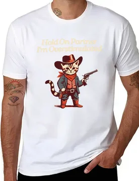 Hold On Partner I'm Overstimulated Western Cat Cowboy T-Shirt man t shirts graphic man graphic t shirt T-Shirt - Aliexpress - FashionsVida