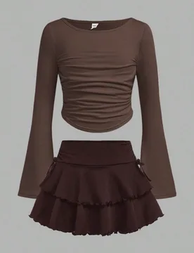 Falda plisada con cintura con cordón de unicolor, estilo casual urbano para niña preadolescente - Shein - FashionsVida