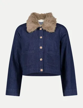 Jeansjacke mit Fake-Fur Kragen Blau 38 - Cartoon - Daydream - FashionsVida