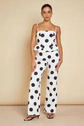 Womens Tailored Polka Dot Straight Leg Trouser - Monochrome Multi - Size 8 Uk