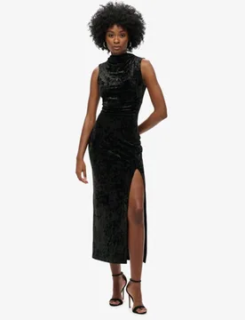 Superdry Damen Maxikleid aus Samt Black - Größe: 34 - 99.99 - FashionsVida