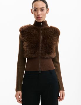 Veste en maille chocolat, , Marron, S