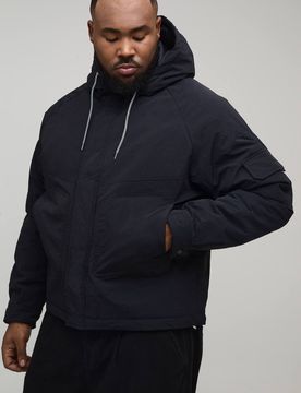 Herren Plus Regular Fit Parka mit Nahtdetails und Kapuze Black Größe 2XL