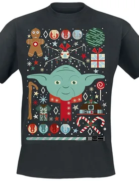 Disney T-Shirt - Christmas Yoda - S - für Männer - Größe S - schwarz - Lizenzierter Fanartikel - Männer - male - Star Wars - FashionsVida