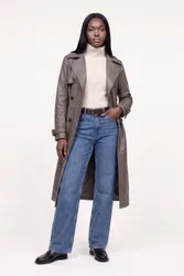 Sophia PU Long Trench Coat - Taupe - Size: 10