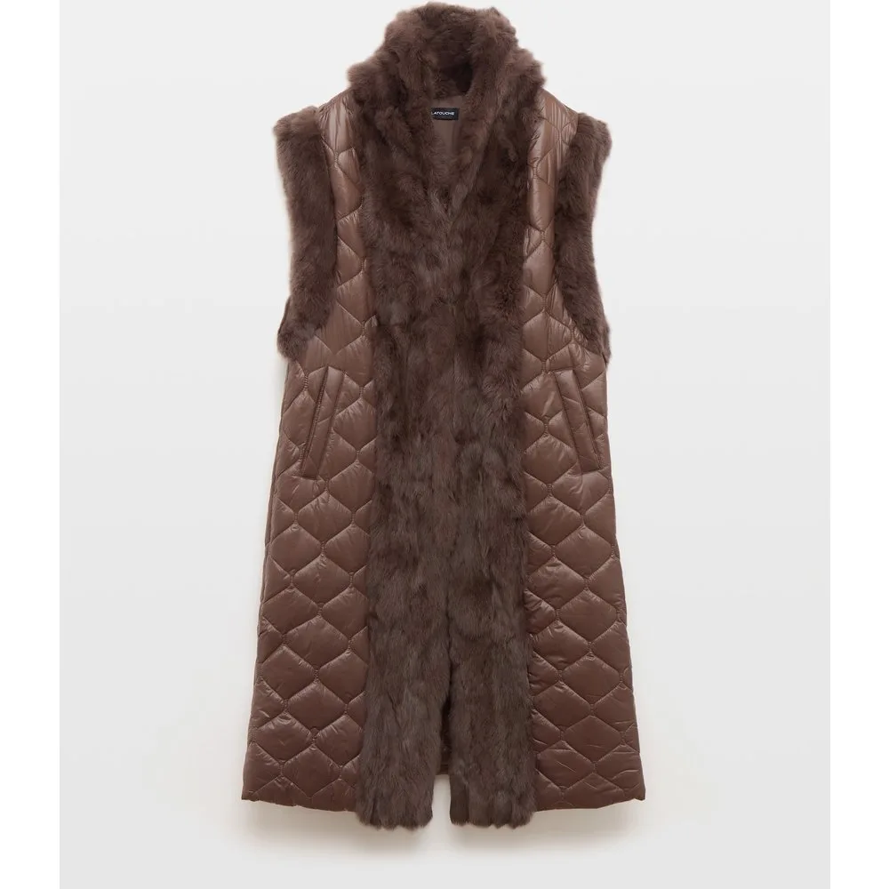 Chaleco largo de nylon con pelo de conejo - Latouche - FashionsVida