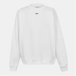 Mens Off White Crew Neck Drop Shoulder Long Sleeve Sweatshirt In White-Black - Size Small