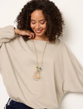 Elasticated Batwing Necklace Jersey Top - ONE / STONE - female - Blue Vanilla - FashionsVida