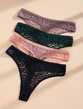 Piezas/paquete Bragas de mujer con estampado de leopardo y encaje sexy, ropa interior sin costuras de cintura baja