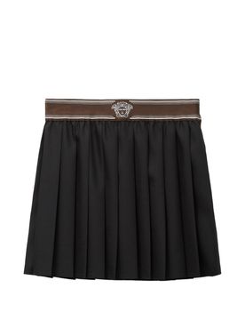 Medusa Motif Wool-Mohair Pleated Skirt with Elastic Waist - Size 38