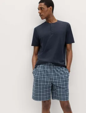 Pure Cotton Henley Checked Pyjama Set Navy Mix male - M&S - FashionsVida