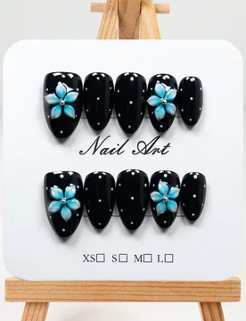 Piezas, piezas de arte de uñas hechas a mano con forma de almendra y lunares negros, combinadas con diseño de pétalos mixtos 3D, lindas, simples, d - Shein - FashionsVida