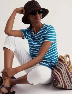 Pure Cotton Striped T-Shirt Teal Mix female - Seasalt cornwall - FashionsVida