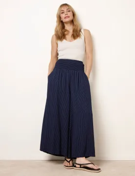 Wide Leg Shirred Waist Wavy Trousers - L/XL / NAVY - female - Blue Vanilla - FashionsVida