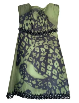 Khaki Leopard Print Chain Trim Mini Dress - Prada - FashionsVida