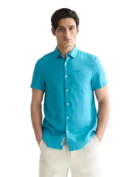 Camicia A Maniche Corte 1831 Linen Regular Fit Tahitian Teal L - Scotch & Soda - FashionsVida