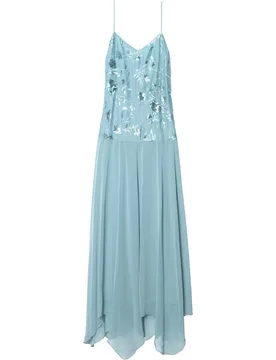 Vestido largo con cuerpo de bordados y gasa - The-Are - FashionsVida