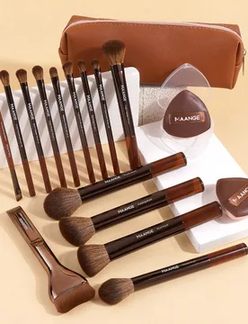 Juego de Herramientas de Maquillaje 13/15/17/18//21/22 piezas, Incluye 14 Brochas de Maquillaje + 1 Bolsa de Maquillaje + 2 Accesorios de Borla de Pol - Shein - FashionsVida