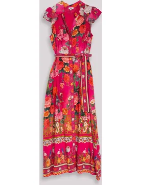 Vestido midi estampado floral con cinturón y cierre frontal - Niza - FashionsVida