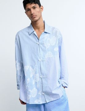 Camisa estampada flores, Hombre, Algodon, Azul, S
