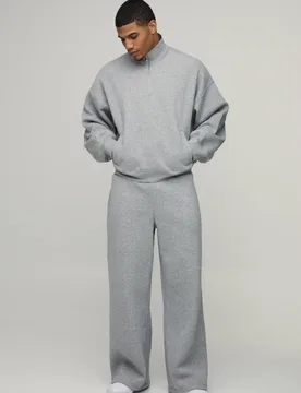 Herren Oversized Boxy Slouchy Viertelreißverschluss Stehkragen Trainingsanzug Grey Marl Größe Medium - boohooMAN - FashionsVida