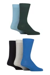 Mens 5 Pair Cotton Blend Crew Socks Green / Denim / Blue 7-11 Mens - Assorted - Size: 7-11 Mens