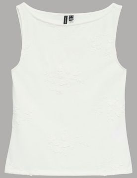 Canotta Vivian: Top Cotone Ricamo 3D, Scollo Barca