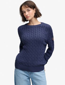 Superdry Damen Lässiger Zopfmuster-pullover Navy - Größe: 36