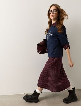 Camicia midi con cintura, a righe verticali - multicolor